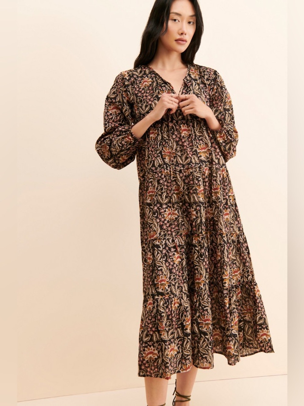 Anthropologie Maelu Designs Willow Midi Long Sleeve Floral Peasant Dress Size M - Picture 3 of 9